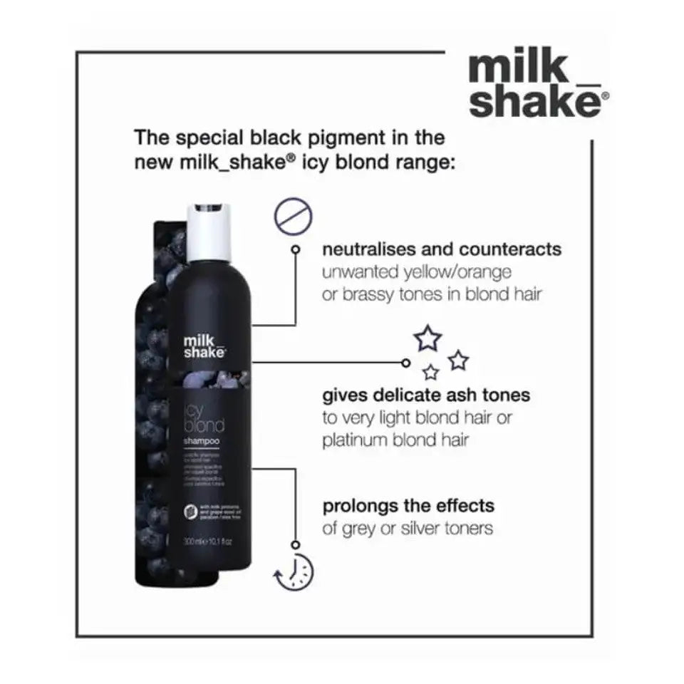 Milkshake Icy Blond Shampoo 300ml for vibrant blonde hair, eliminating brassy tones