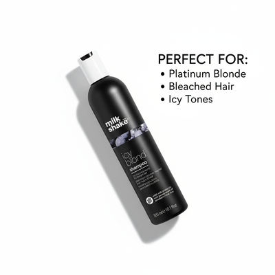 Milkshake Icy Blonde Shampoo black bottle for platinum blonde and bleached hair with icy tones