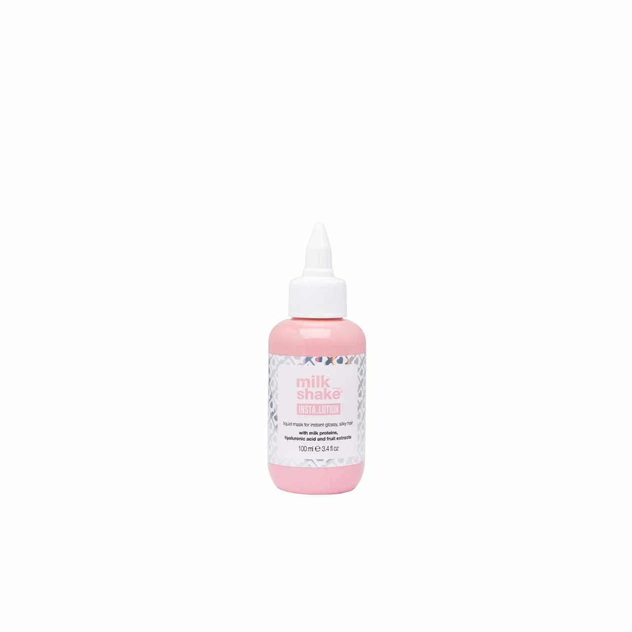 Milkshake insta.lotion conditioner pink hair mask bottle with pointed applicator tip