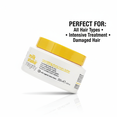 Milkshake Integrity Muru Muru Butter nourishing hair treatment with yellow lid for damaged hair