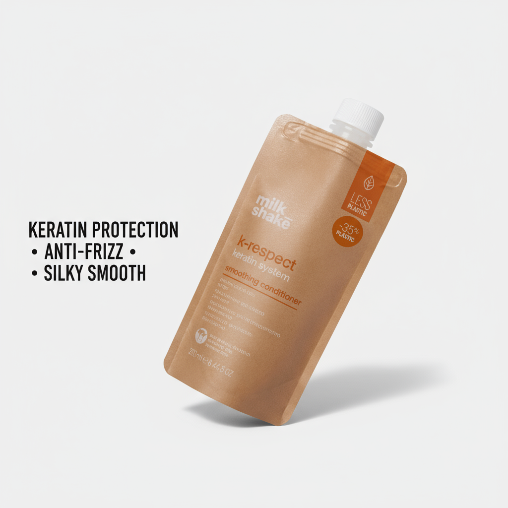 Milkshake K-Respect Smoothing Conditioner pouch providing keratin protection and anti-frizz benefits