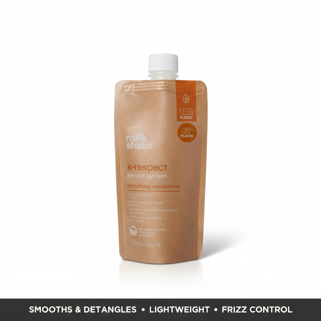 Milkshake K-Respect Smoothing Conditioner in eco-friendly refill pouch for frizz control and detangling