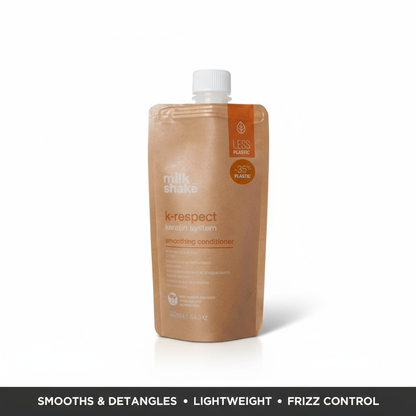 Milkshake K-Respect Smoothing Conditioner in eco-friendly refill pouch for frizz control and detangling