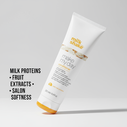 Milkshake Make My Day Conditioner 250ml white tube with yellow cap and milk proteins text