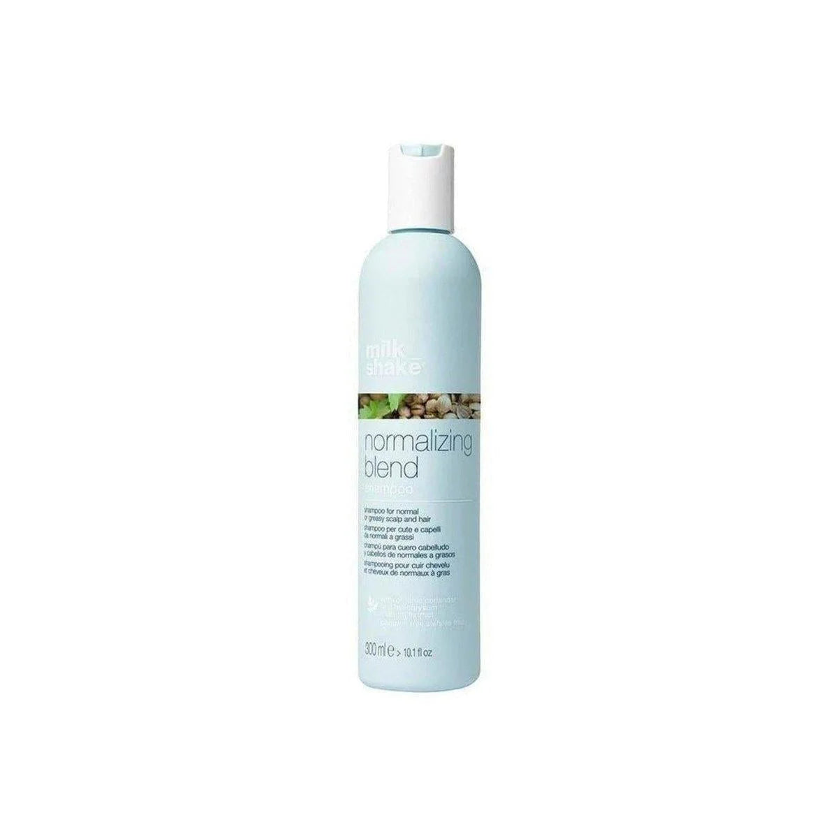 Milkshake Normalizing Blend Shampoo bottle in light blue for normal hair care