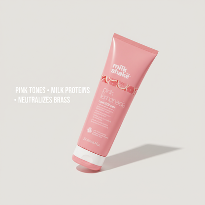 Milkshake pink lemonade color conditioner tube with pink tones and milk proteins for neutralizing brass
