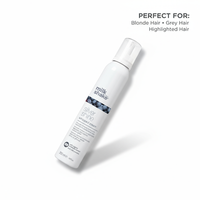 Milkshake Silver Shine conditioner for blonde hair in white bottle designed for blonde grey and highlighted hair