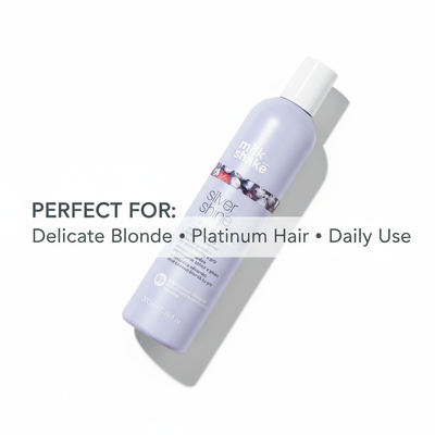 Milkshake Silver Shine light Shampoo in a lavender bottle for delicate blonde and platinum hair