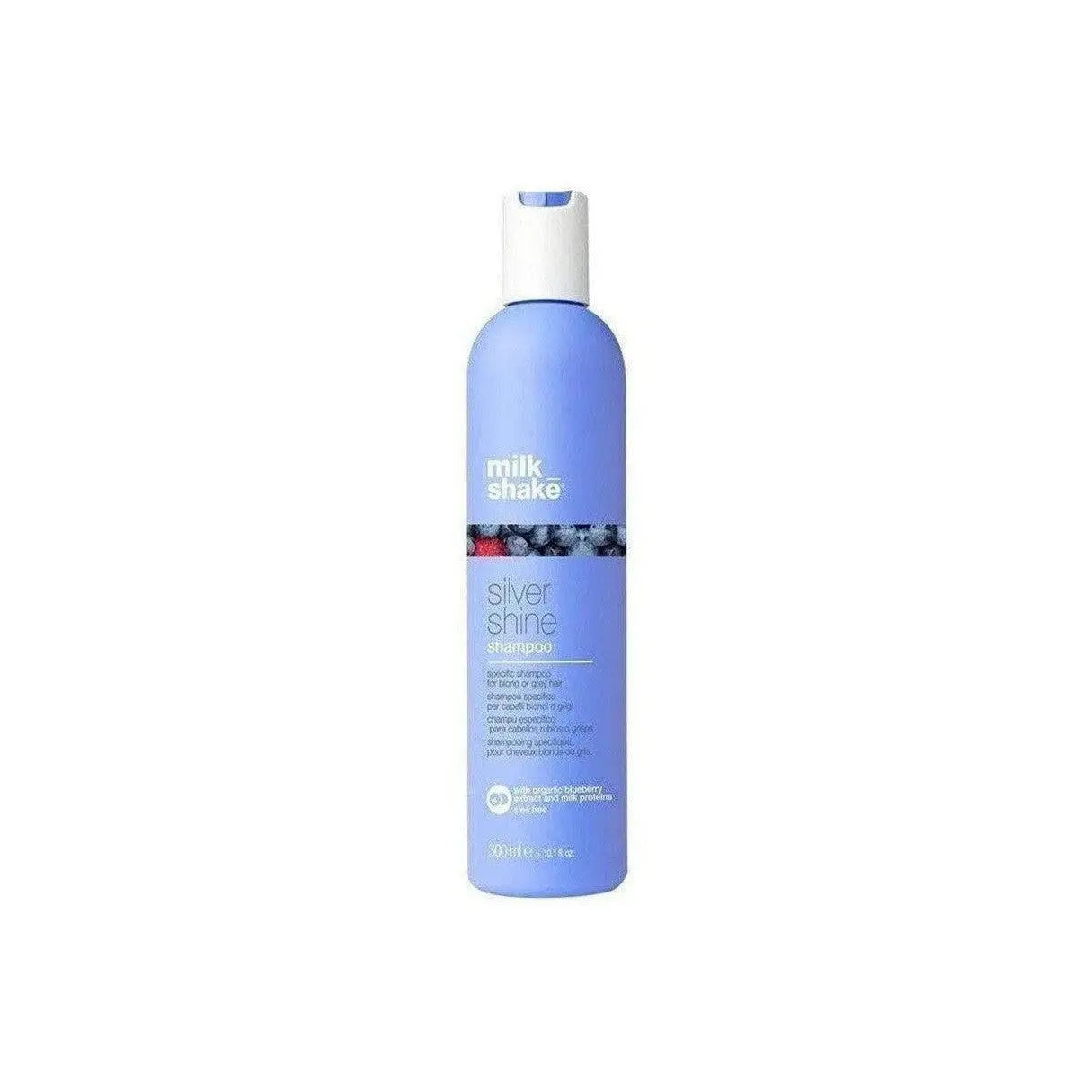 Light blue bottle of Milkshake Silver Shine Shampoo 300ml for combating brassy tones