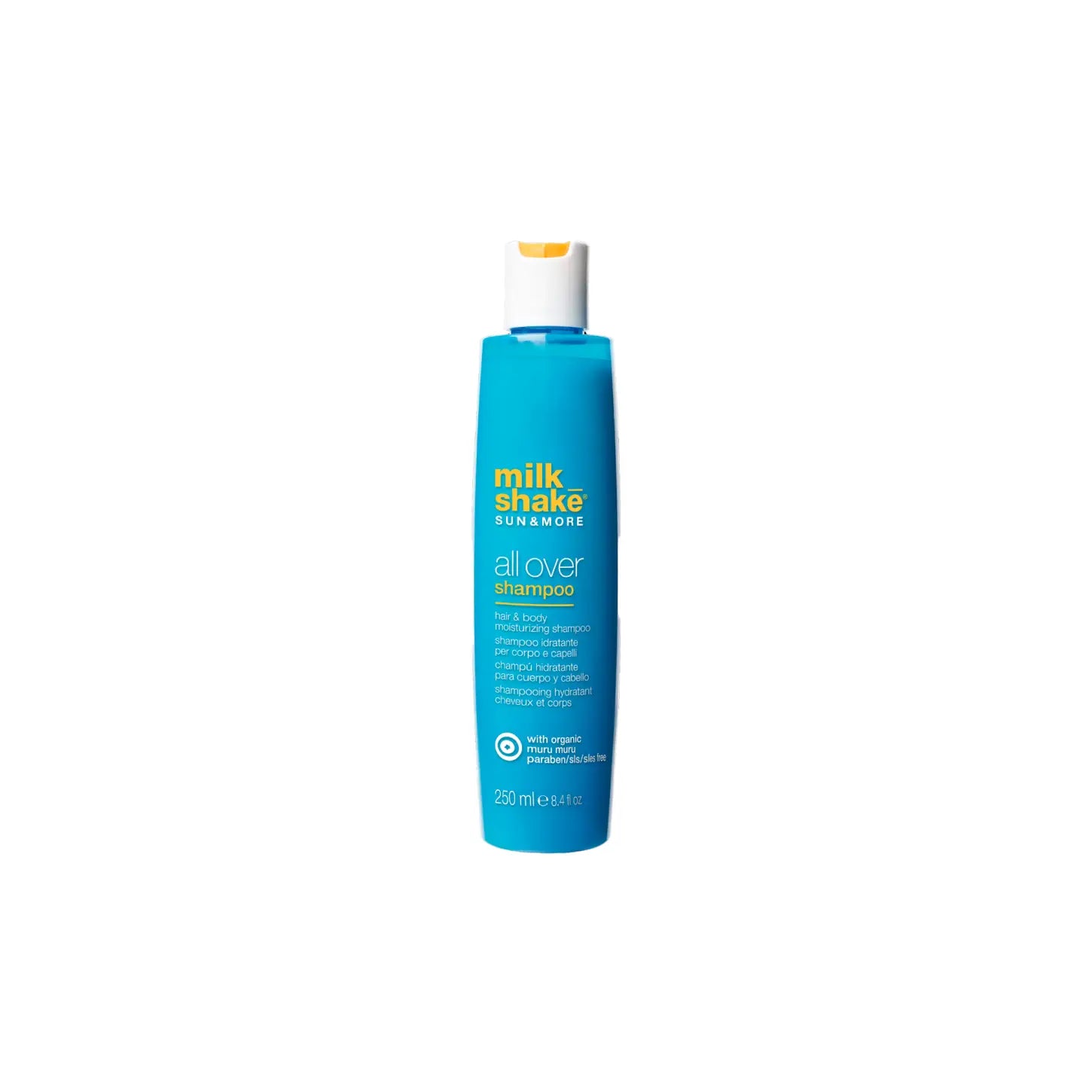 Milkshake Sun & More All Over Shampoo 250ml in a blue bottle for healthy hair