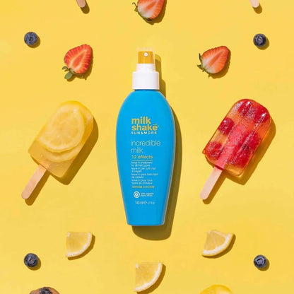 Blue bottle of Milkshake Sun & More Incredible Milk 140ml hair treatment milk