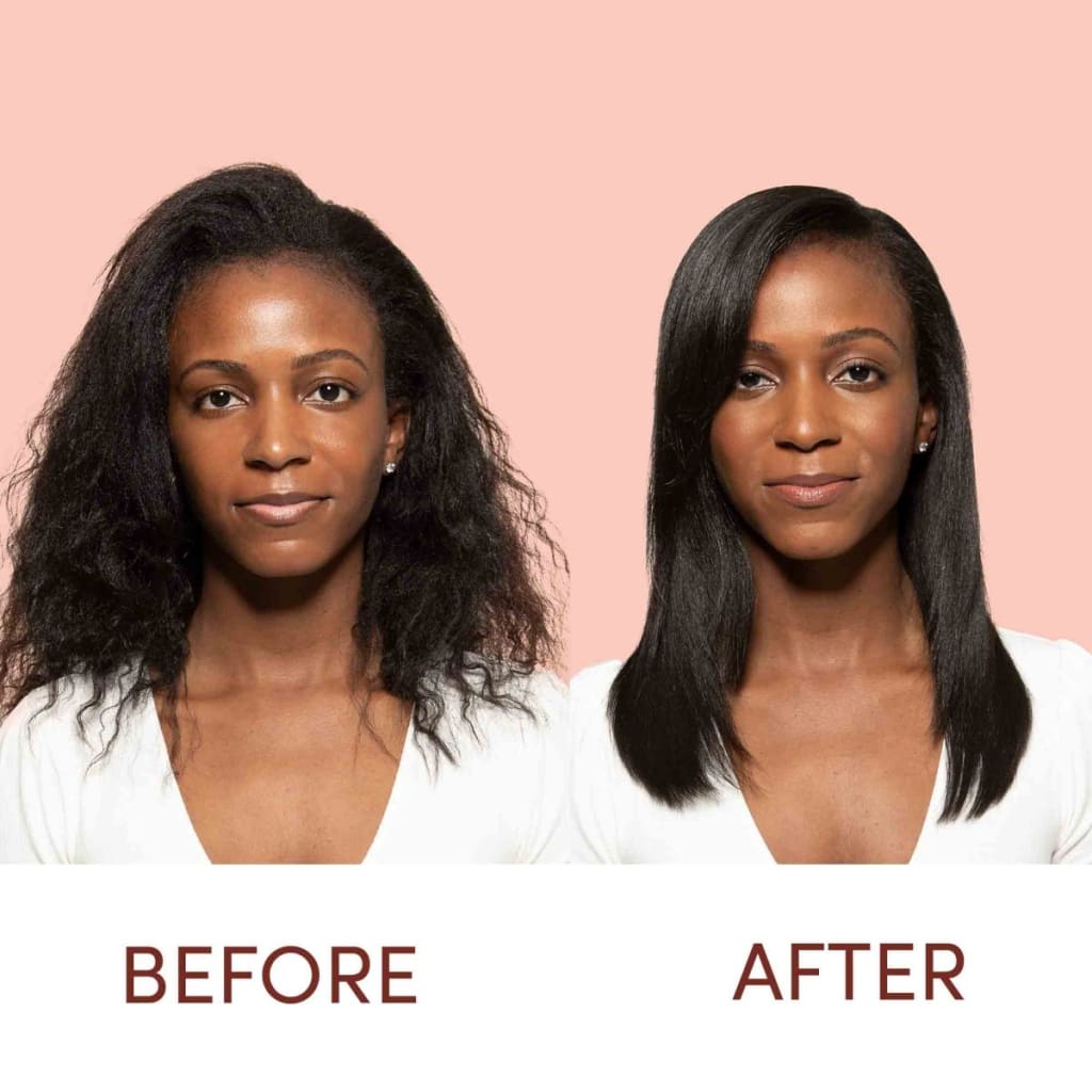 Before and after of woman’s hair using Mizani Coconut Souffle Hairdress Conditioner 240ml