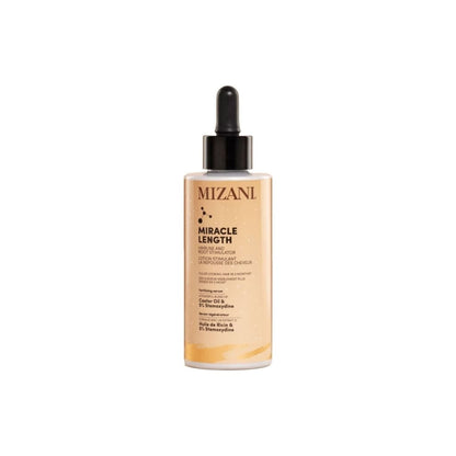 Bottle of Mizani Miracle Length Hair Growth Serum 90ml for thicker, fuller hair with dropper cap