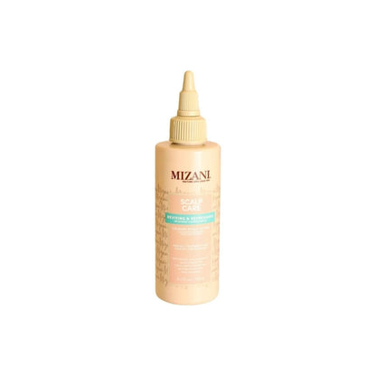 Mizani Scalp Care Calming Lotion 118ml with cream-colored liquid in a clear bottle