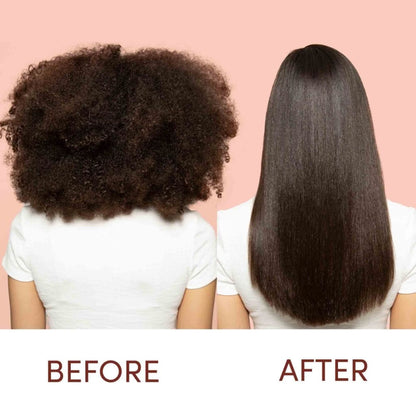 Comparison of curly and straight hairstyles before and after using Mizani Strength Fusion Treatment