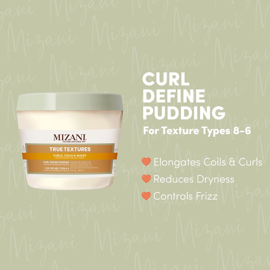 White container of Mizani True Textures Curl Defining Pudding 250ml