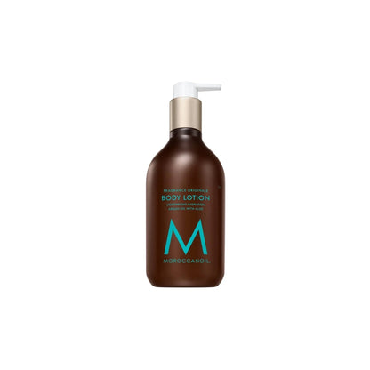 Brown bottle of Moroccanoil Body Lotion Fragrance Originale with pump dispenser