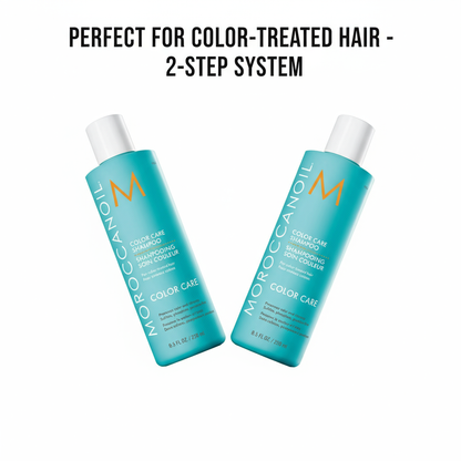 Moroccanoil Color Care bundle with two turquoise bottles for color-treated hair care
