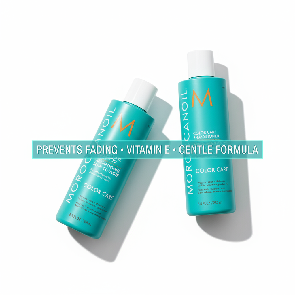 Moroccanoil Color Care bundle with shampoo and conditioner in teal bottles for color protection