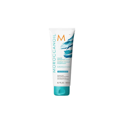 Moroccanoil Color Deposit Mask Aquamarine 200ml in teal and white tube packaging