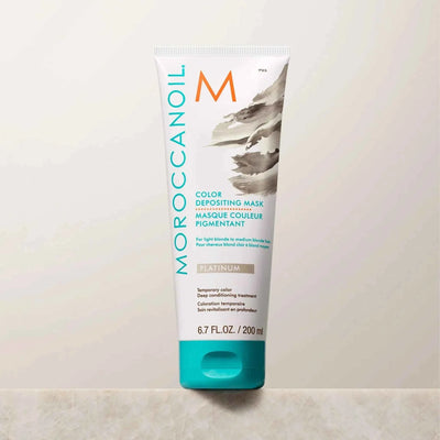 Moroccanoil Platinum Color Depositing Mask hair treatment tube for light blonde to medium blonde hair