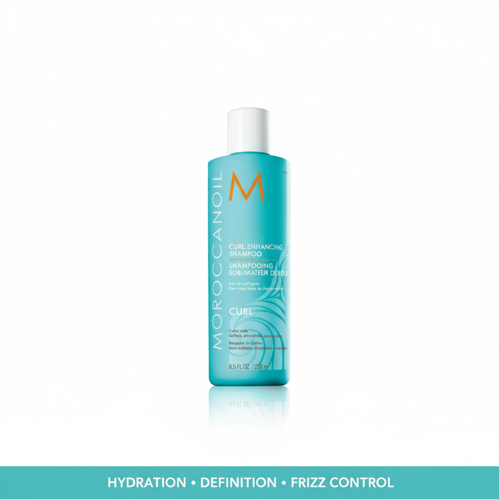 Moroccanoil curl enhancing shampoo blue bottle for hydration definition and frizz control