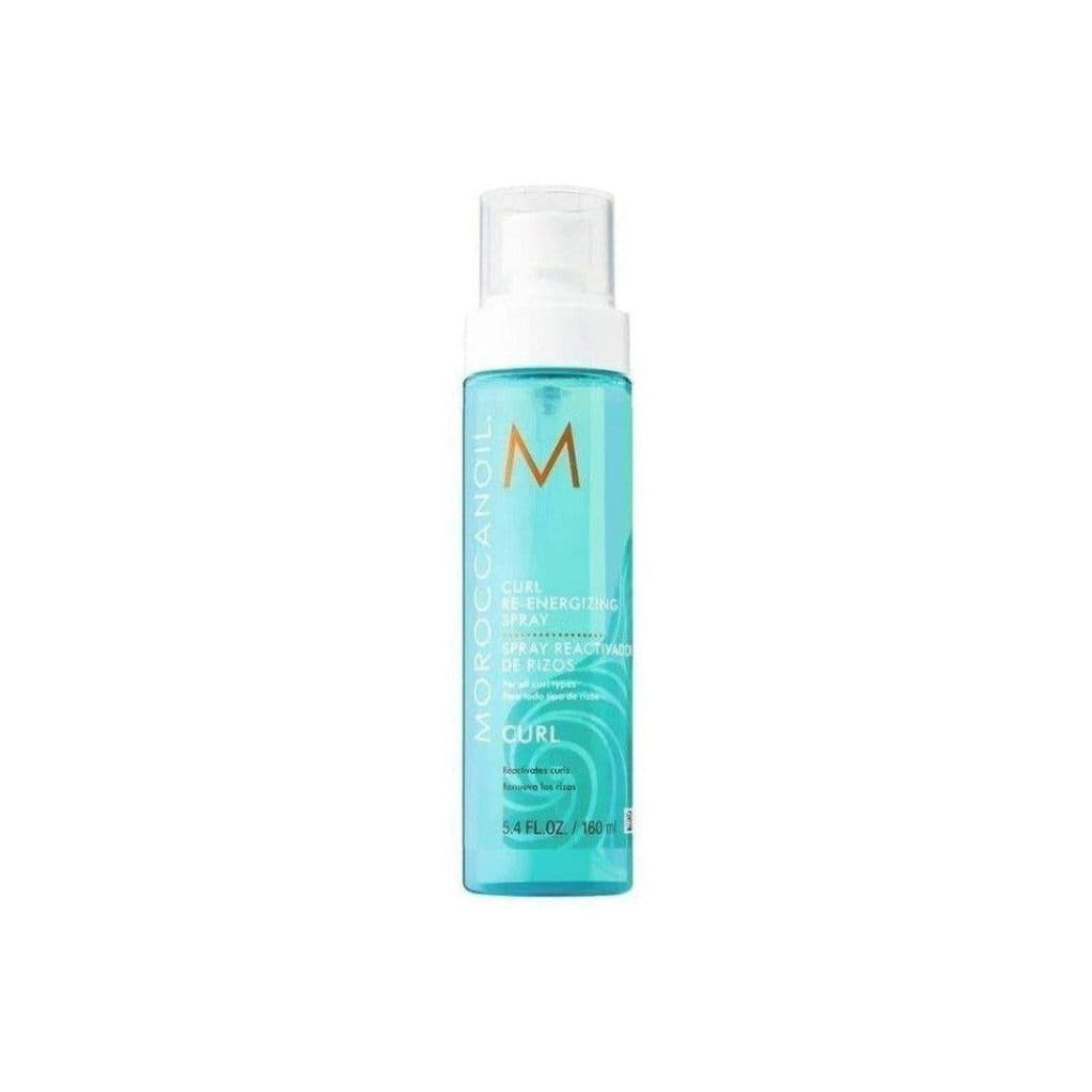 Turquoise bottle of Moroccanoil Curl Re-Energizing Spray for vibrant end-of-day curls