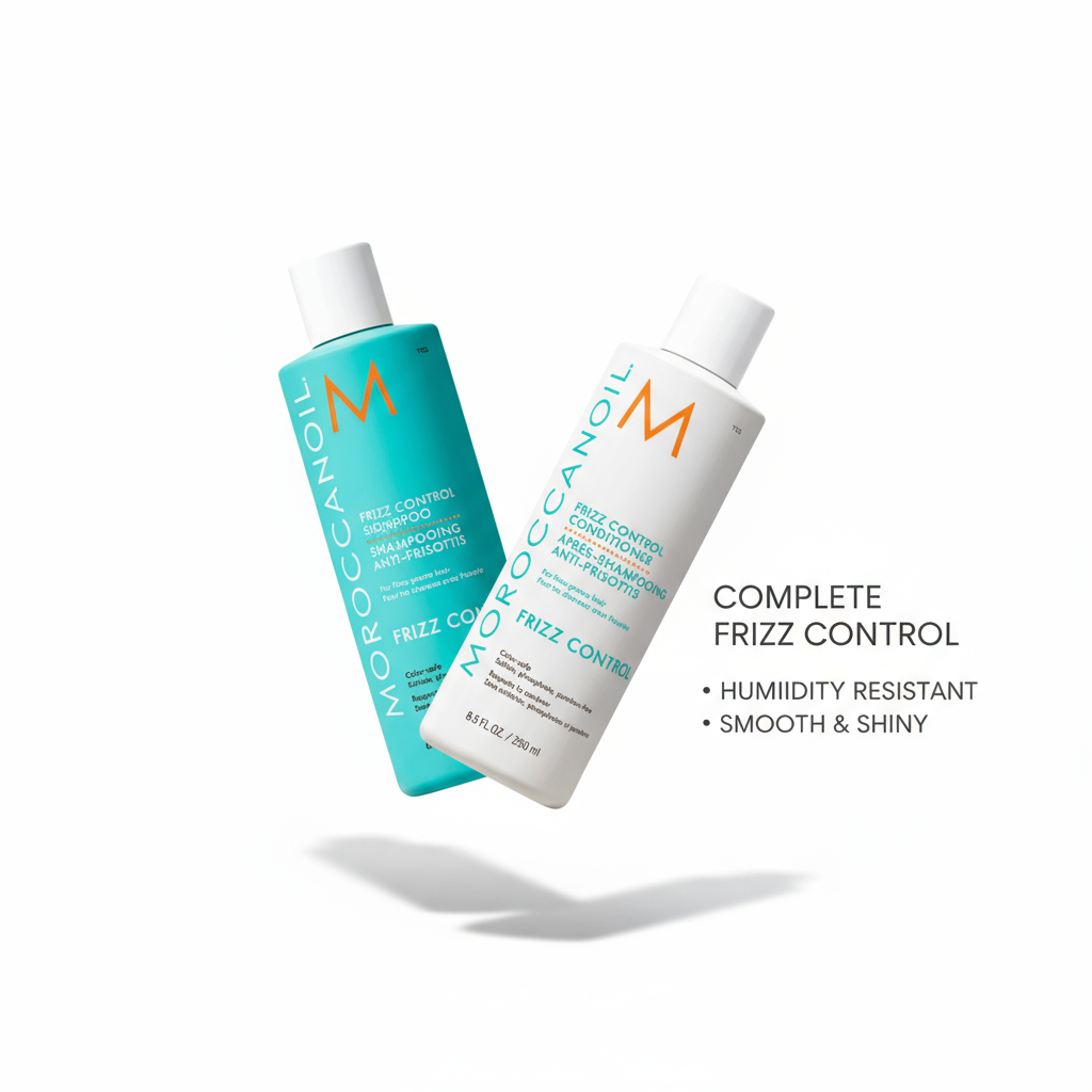Moroccanoil frizz control bundle with shampoo and conditioner for humidity resistant smooth shiny hair