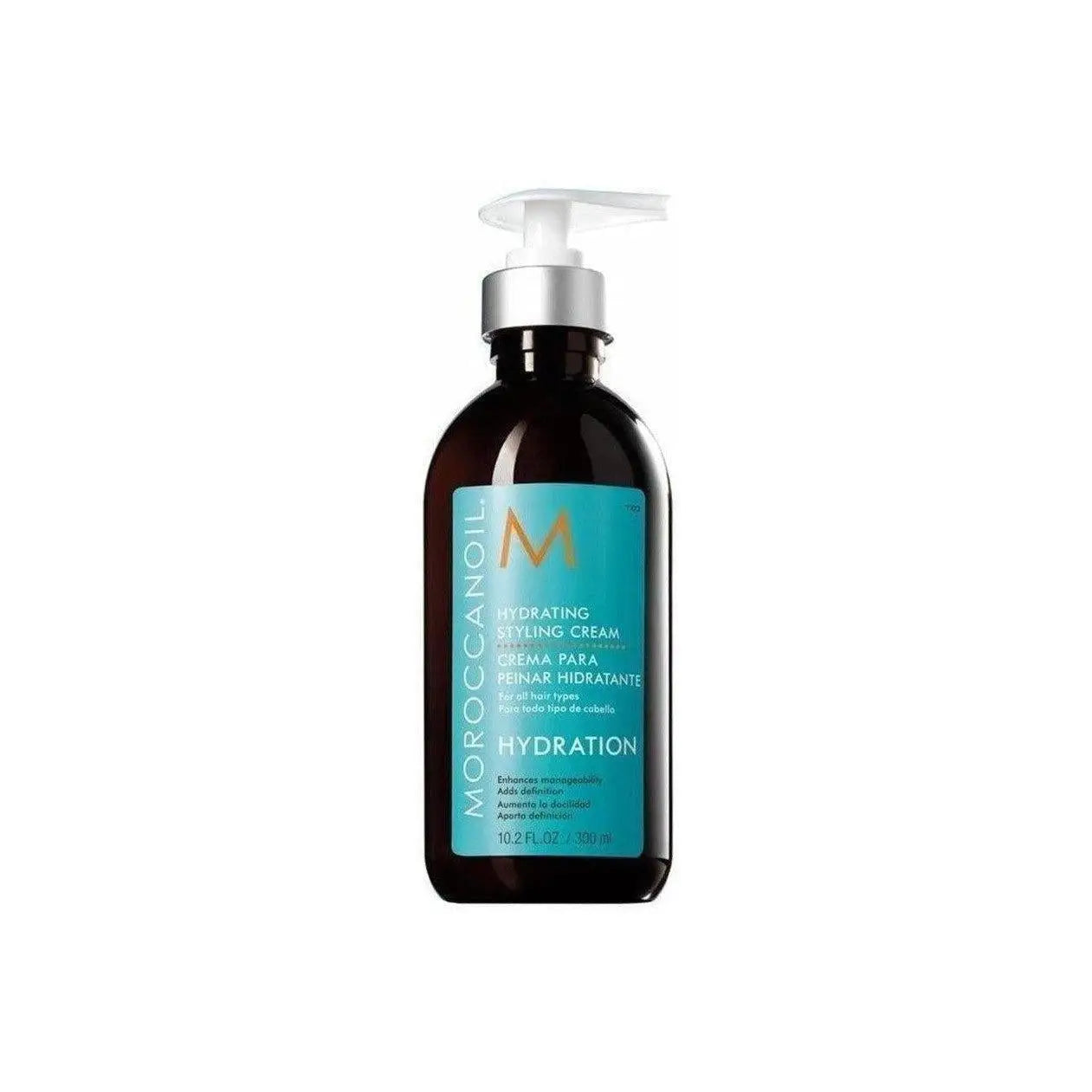 Bottle of Moroccanoil hydrating styling cream 300ml with pump dispenser