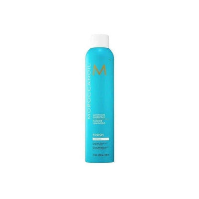 Turquoise aerosol can of Moroccanoil Luminous Hairspray Medium 330ml for long-lasting hold