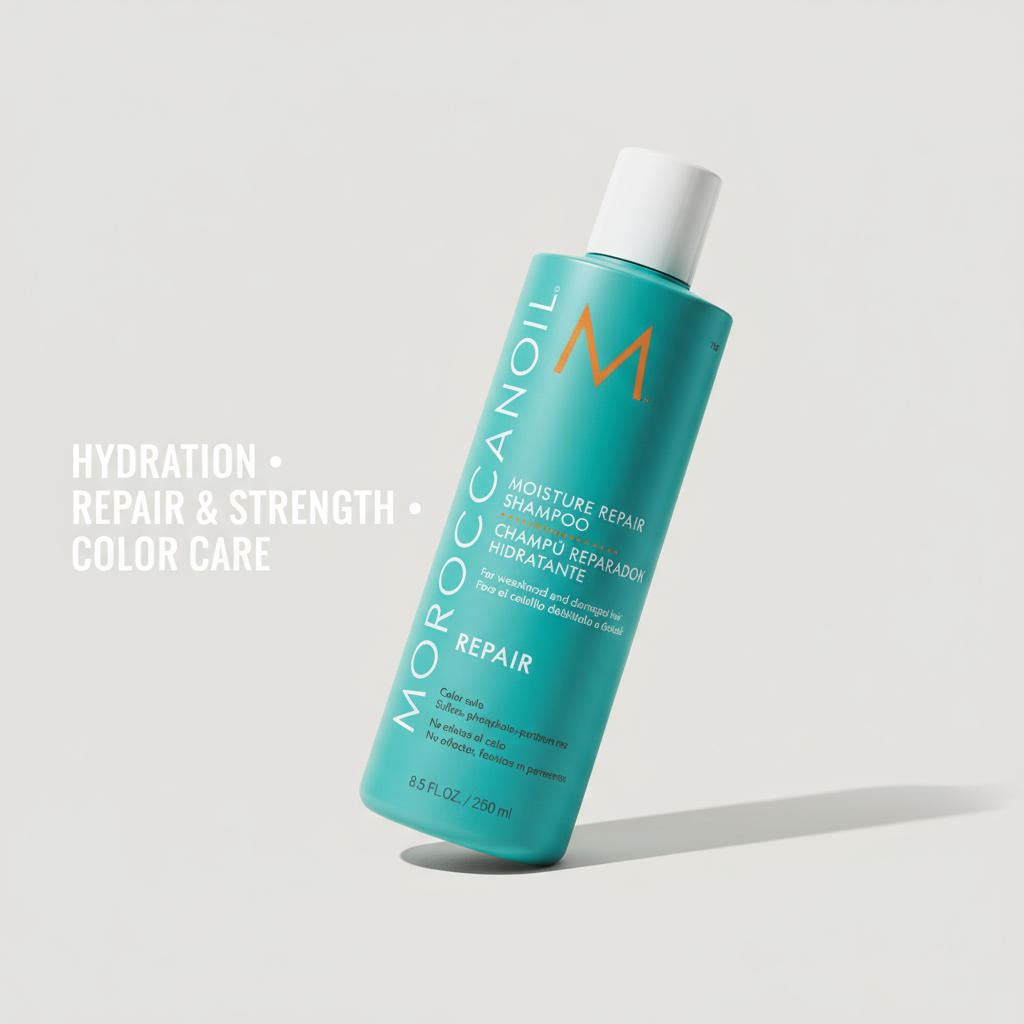 Moroccanoil Moisture Repair Shampoo bottle for hydration repair and color care hair treatment