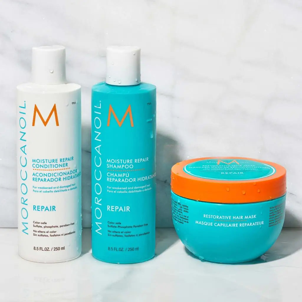 Moroccanoil Restorative Mask 250ml set with shampoo and conditioner for damaged hair