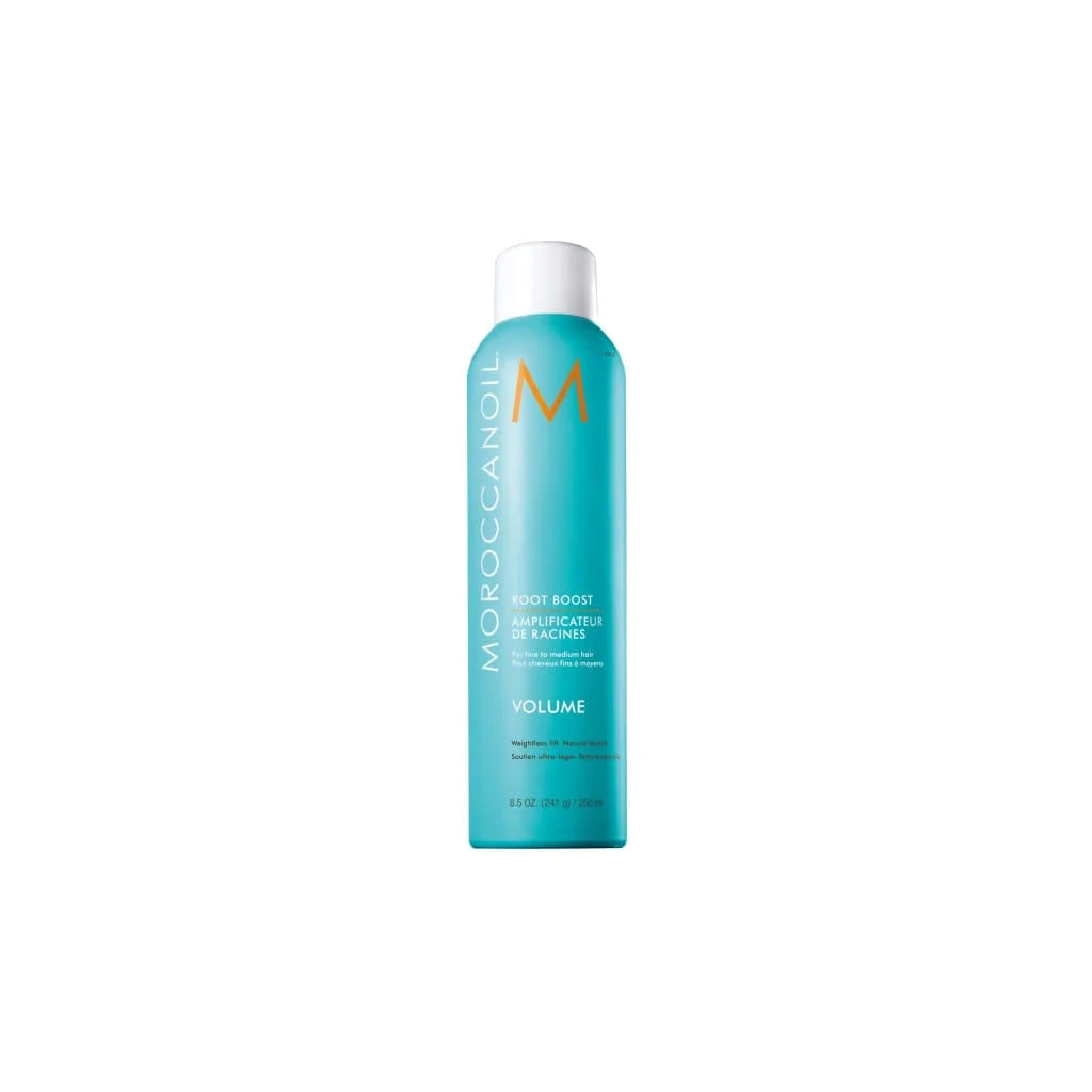 Moroccanoil Root Boost hair treatment bottle in turquoise with white cap for volumizing hair