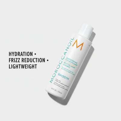 Moroccanoil Smoothing Conditioner benefits — frizz control humidity resistance lightweight formula and argan oil shine