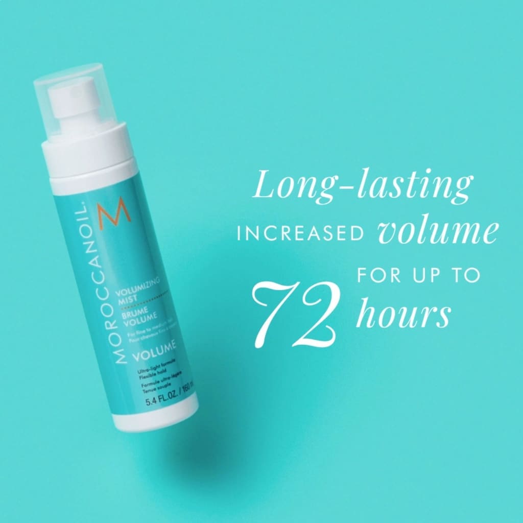 Turquoise bottle of Moroccanoil Volumizing Mist 160ML for long-lasting volume