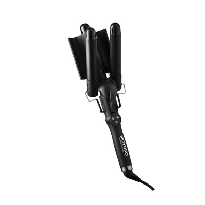 Moyoko Bombshell Beach Waver: Triple Barrel Hair Waver for Effortless Beach Waves. Black hair styling tool.