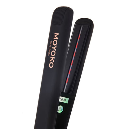 Close up of Moyoko Classic Styler, featuring ceramic plates and negative ion technology