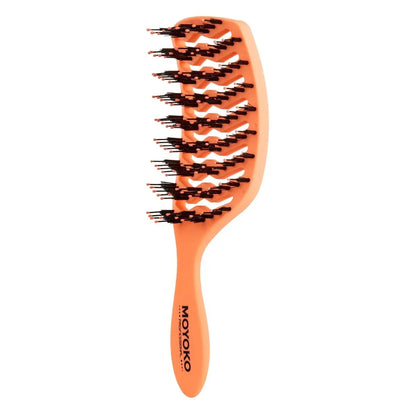 Moyoko Detangling Brush - Orange with wavy black bristles and soft-touch material