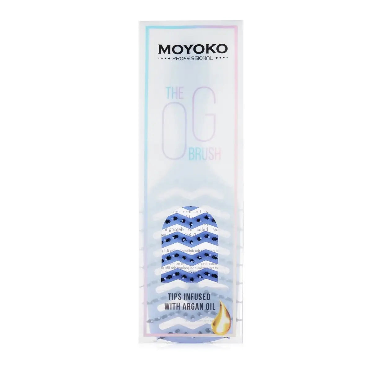 Packaging for Moyoko Detangling Brush in Purple with argan oil-infused tips for effortless detangling