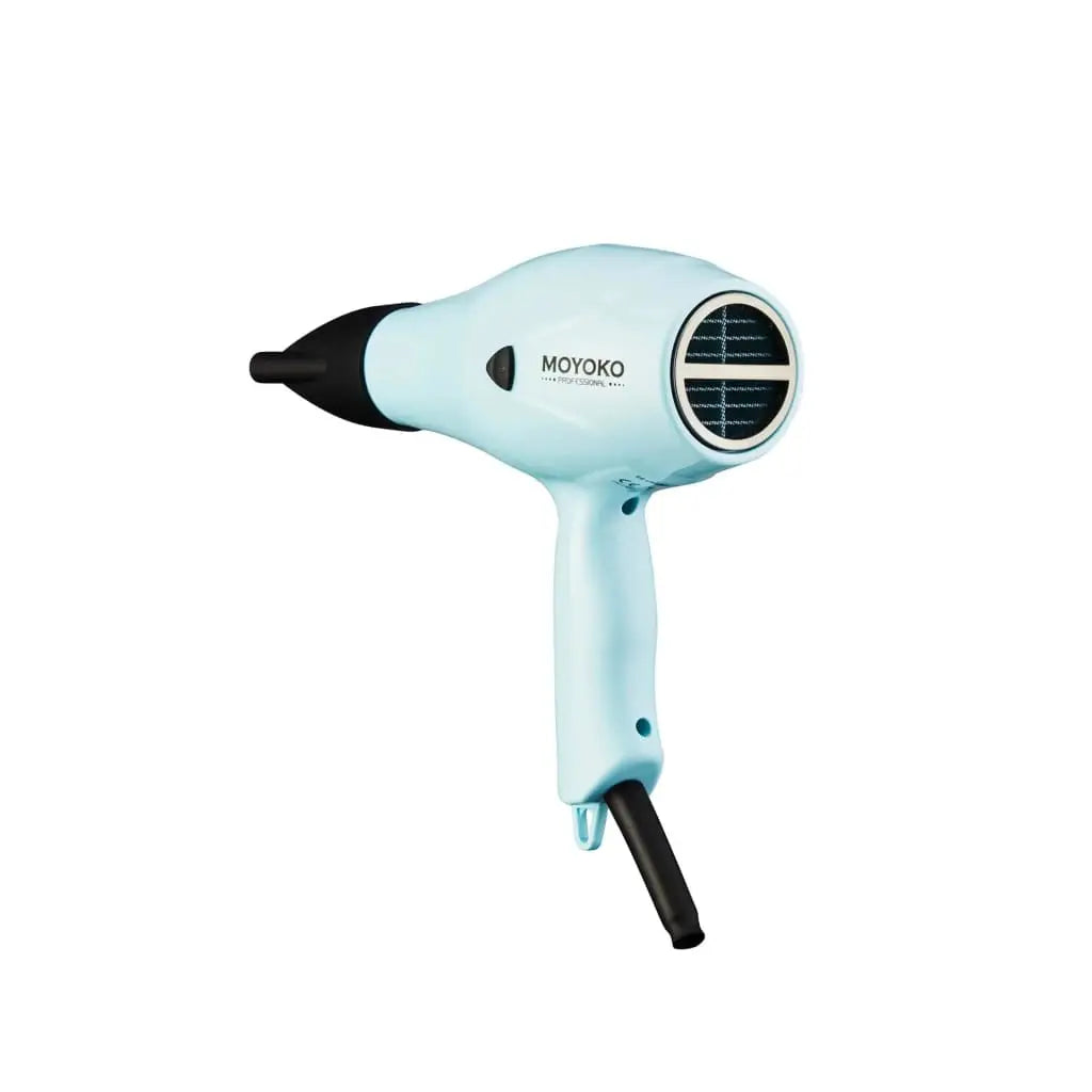 Moyoko E8 Hairdryer - Light blue with black nozzle, ultrablast technology for frizz-free finish