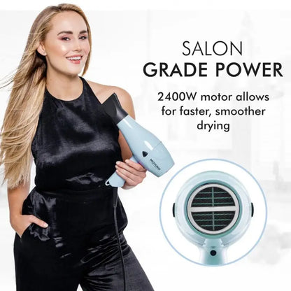 Hair dryer with 2400W motor for faster, smoother drying.