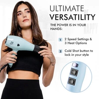 Moyoko E8 Hair Dryer: Blue, 2 Speed & 3 Heat Settings, Cold Shot Button for perfect styling!