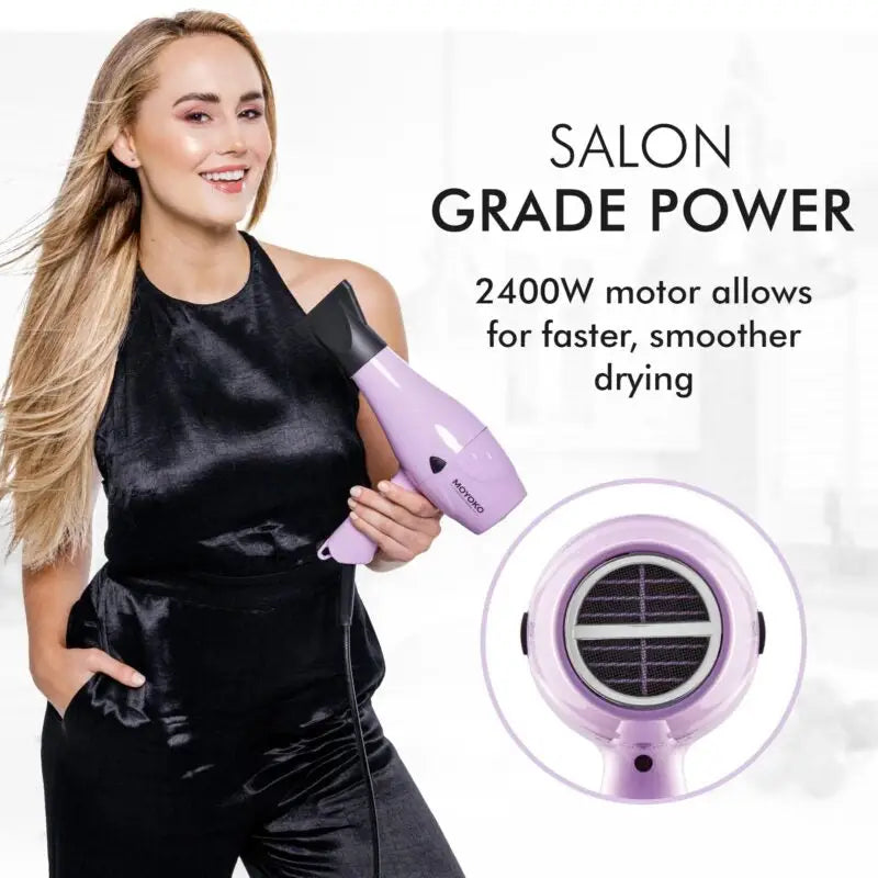 Hair dryer with a 2400W motor for faster, smoother drying.