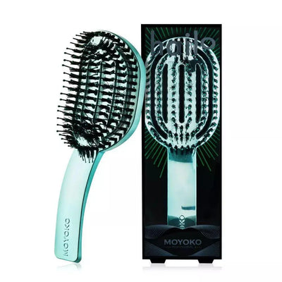 Moyoko Hailo Blue Chrome Detangling Brush: Salon Professional Hairbrush for Smooth, Tangle-Free Hair