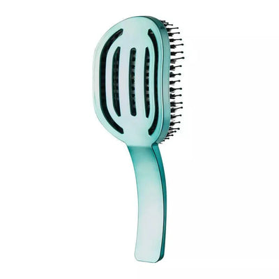 Moyoko Hailo Blue Chrome Detangling Brush. Mint green vented hair brush for smoothing and detangling all hair types.