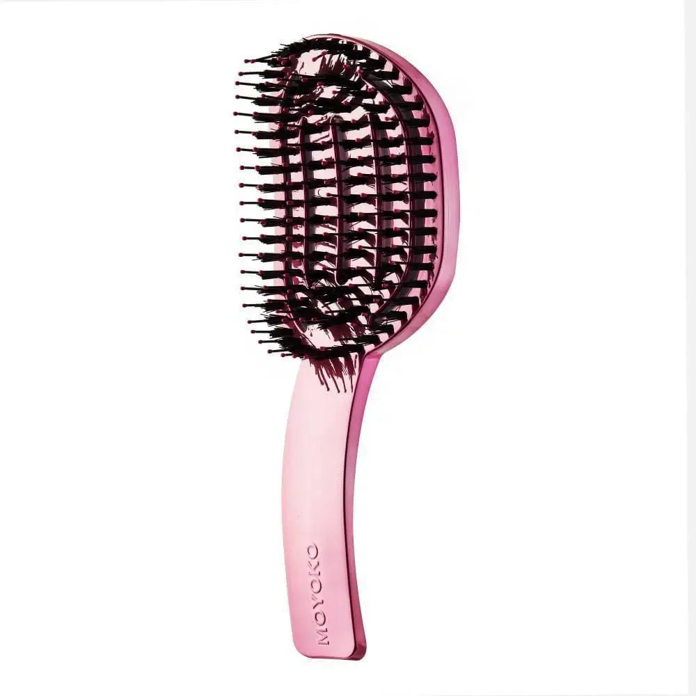 Moyoko Hailo Detangling Brush with flexible bristles and pink chrome finish