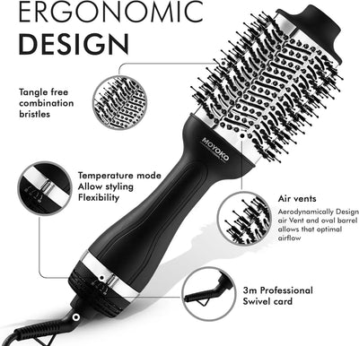 Moyoko Magnitude Black Blow Dryer Brush: Volumizing Hot Air Brush, Hair Styler, Detangling