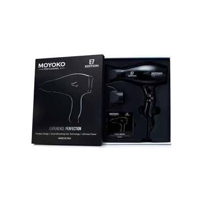 MOYOKO Professional E7 Hair Dryer – Black with packaging for salon-quality hair drying