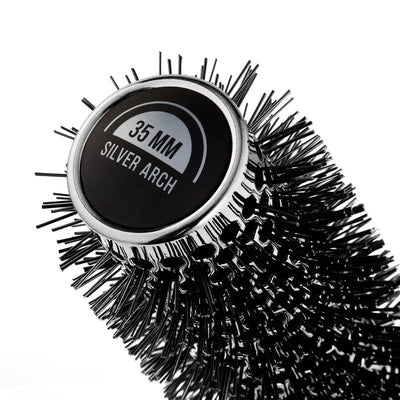 Moyoko Silver Arch 35mm Round Brush: Professional Blow Dry Brush for Voluminous Hairstyles. Heat-Resistant & Ionic Technology
