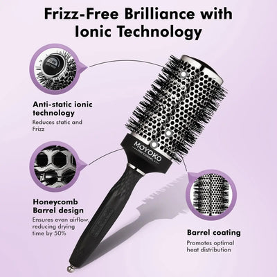 Moyoko Silver Arch Round Brush: Ionic Technology, Frizz-Free Blow Dry, Heat Distribution. Professional Hair Styling!